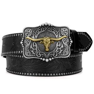 1513 Women Western Leather Belt, Cowboy Cowgirl Belt For Jeans Pants Longhorn